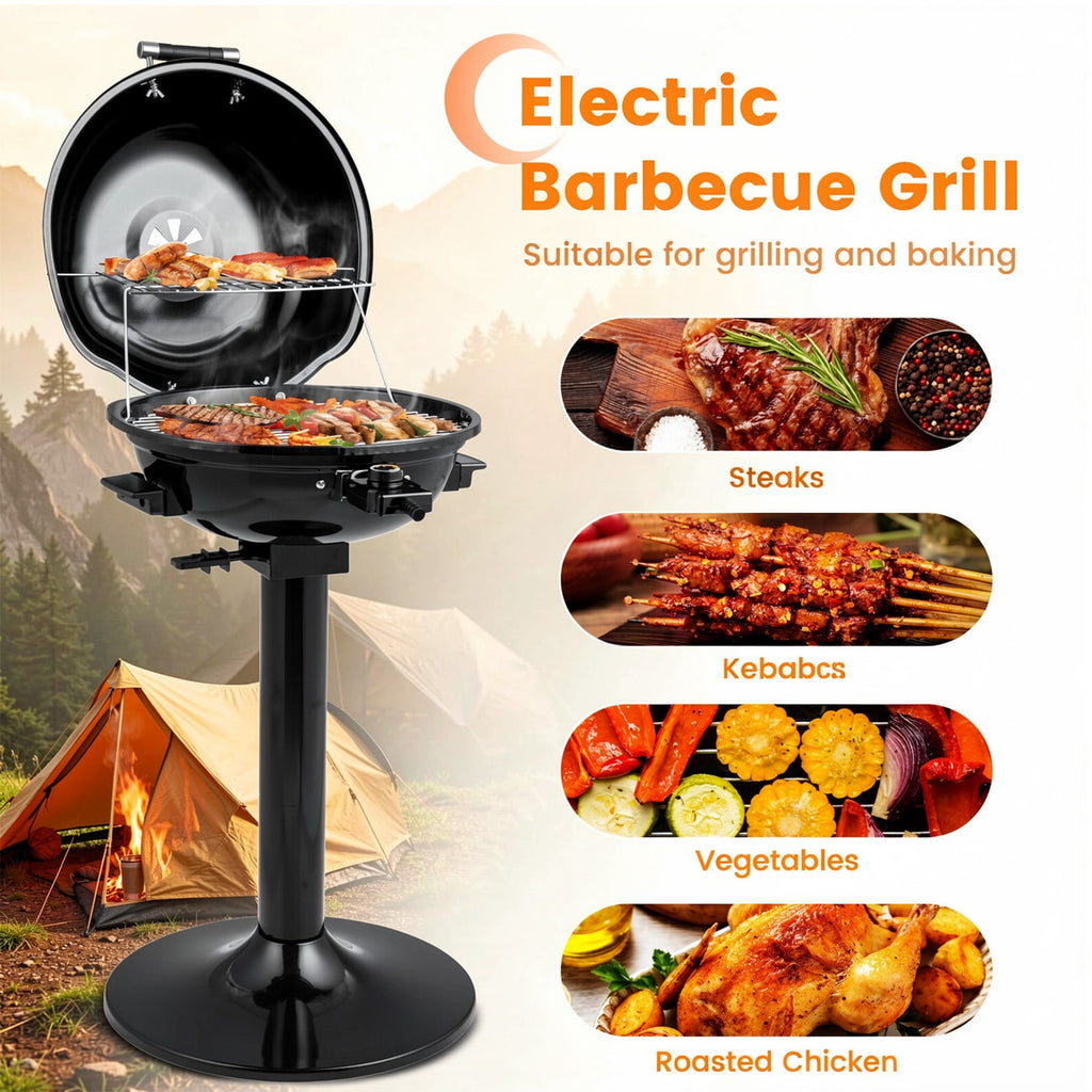 Biotree 1600W Electric BBQ Grill with Removable Non-Stick Warming Rack Outdoor Cooking Patio Summer Party
