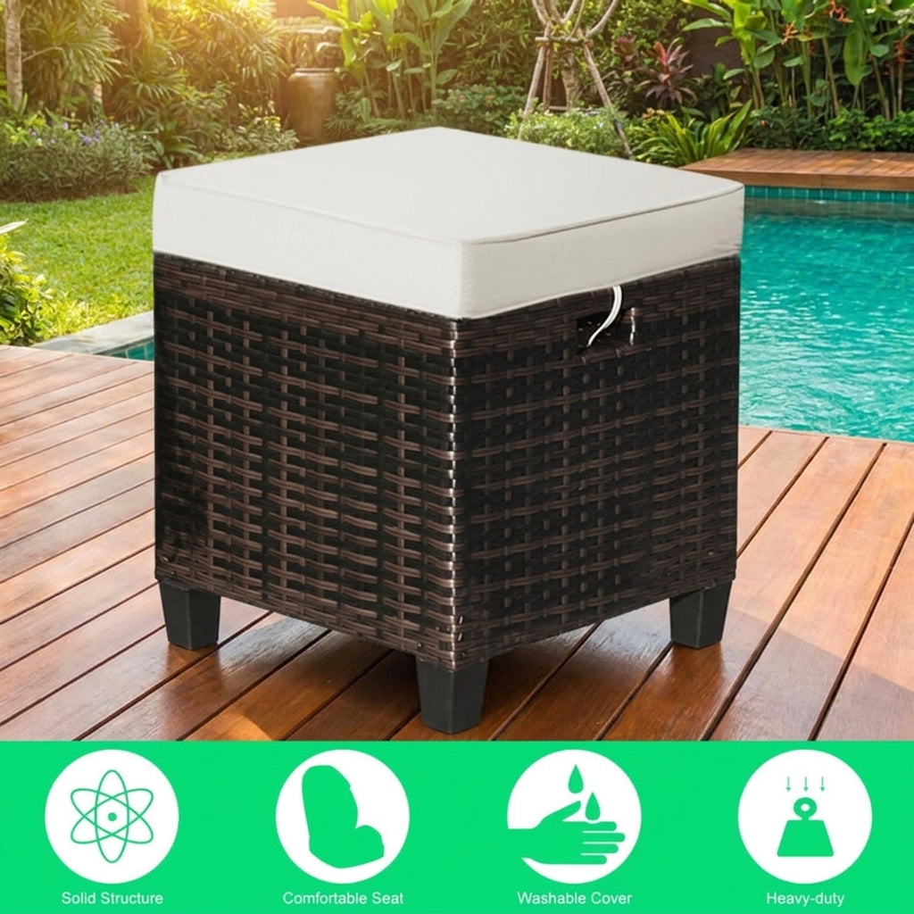 Biotree 2 Pieces Patio Rattan Ottoman Set with Removable Cushions Stackable Patio Chair for Garden BackyardBeige