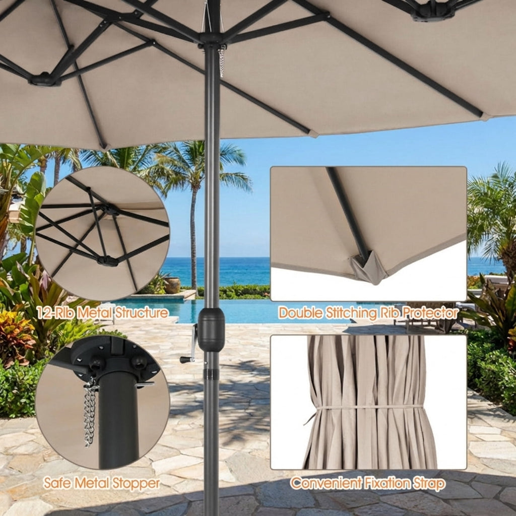 Biotree 15 Feet Patio Double-Sided Umbrella with Hand-Crank System-Beige Multi-color - Outdoor Patio Garden Sun Shade