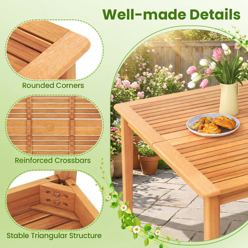 Biotree 40 Inch Acacia Wood Dining Square Bistro Table with 1.96 Inch Umbrella Hole, Natural