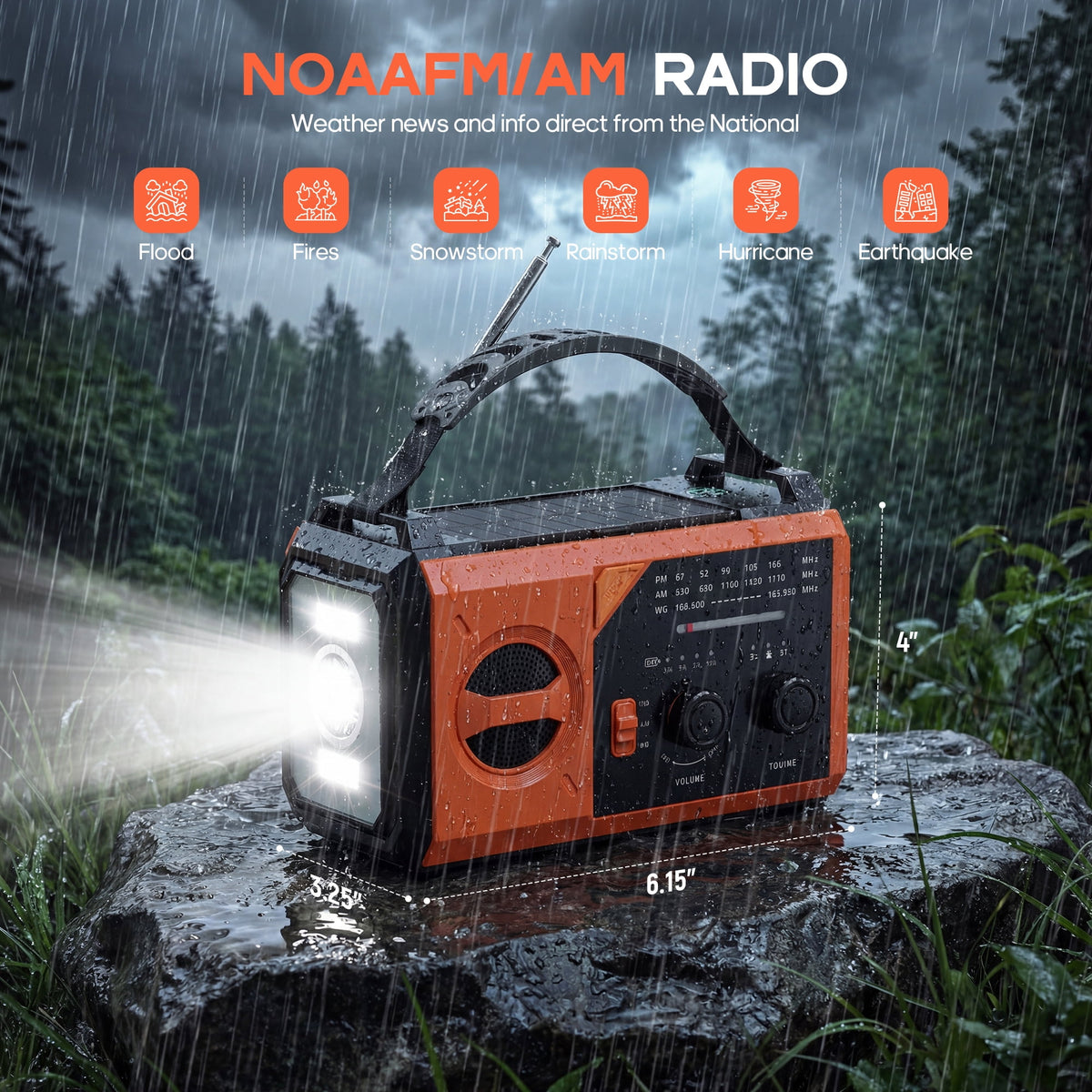Biotree 30000mAh Weather Radio with NOAA 7-Band Alerts, Upgraded Emergency Radio with USB/Solar/Hand Crank Charging, Flashlight, SOS Alarm, Compass for Camping Hurricane Preparedness,Orange