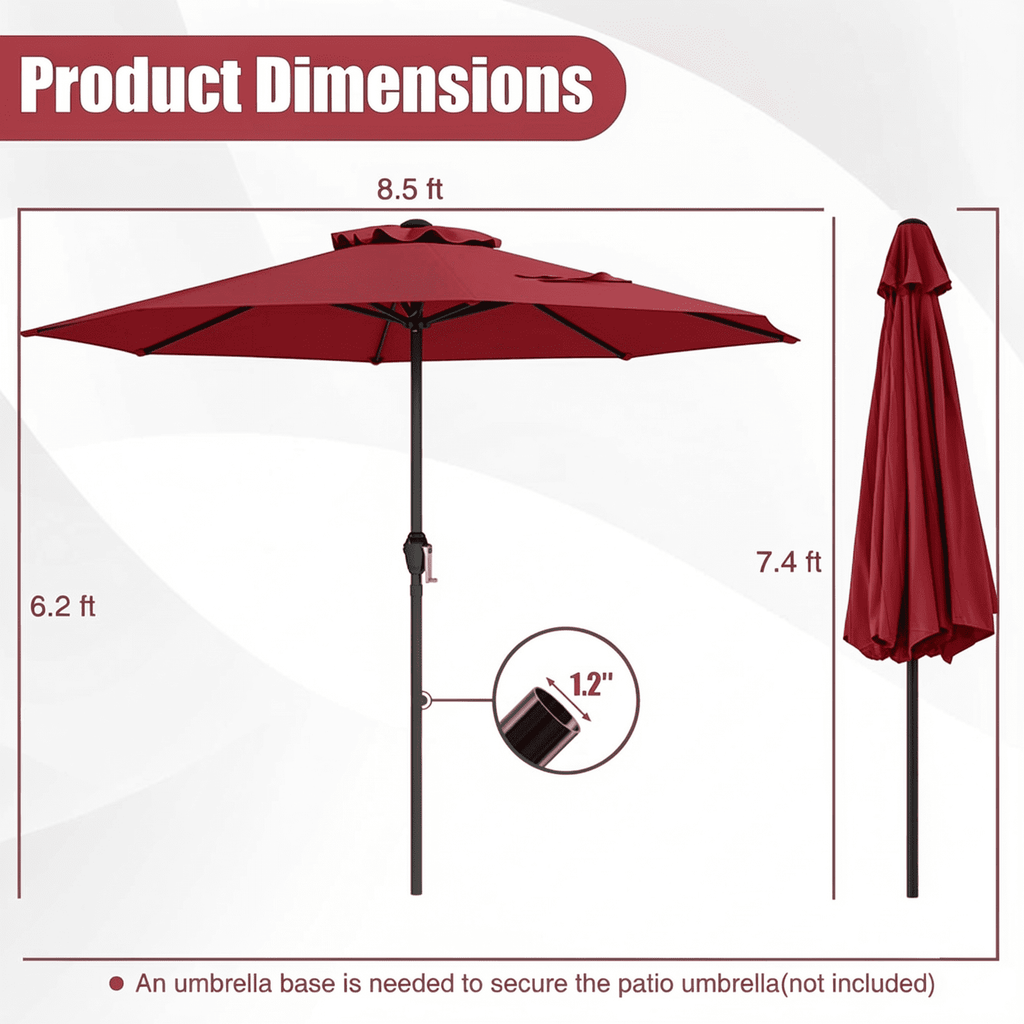 Biotree Outdoor Heavy Duty Market Umbrella with Crank Handle and 8 Sturdy Ribs-Red Walnut - Outdoor Patio Garden Sun Shade