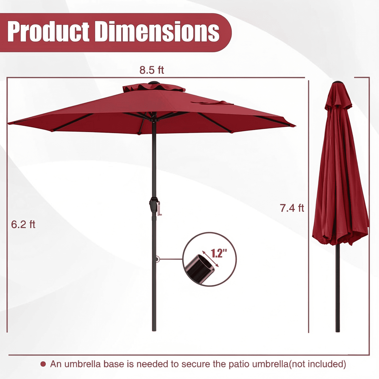 Biotree Outdoor Heavy Duty Market Umbrella with Crank Handle and 8 Sturdy Ribs-Red Walnut - Outdoor Patio Garden Sun Shade