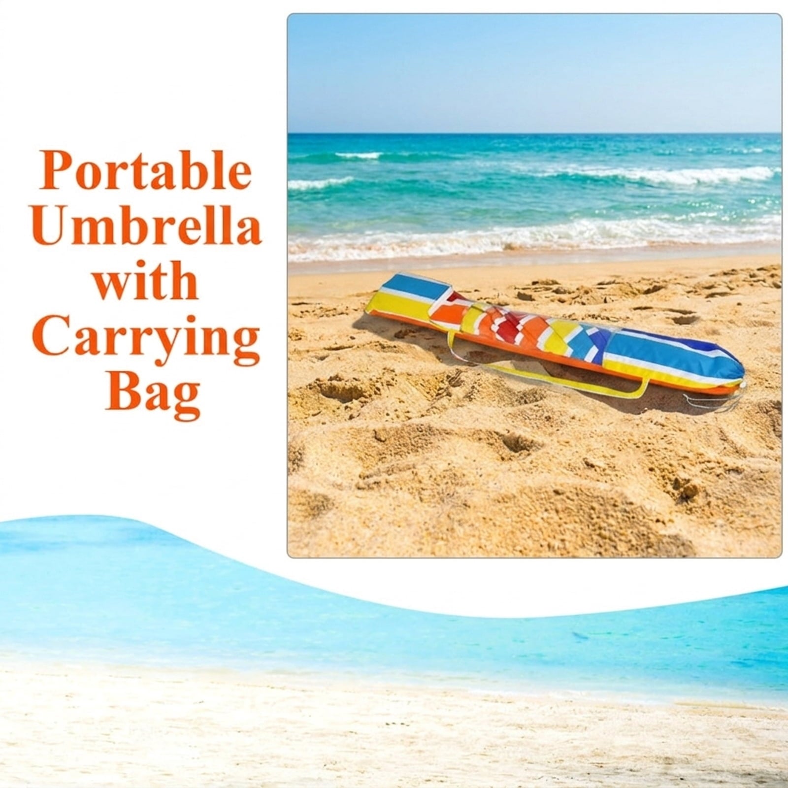 Biotree 7.2 ft Portable Beach Umbrella with Carrying Bag, 8 Ribs, Sand Tilt Mechanism - Multicolor for Backyard