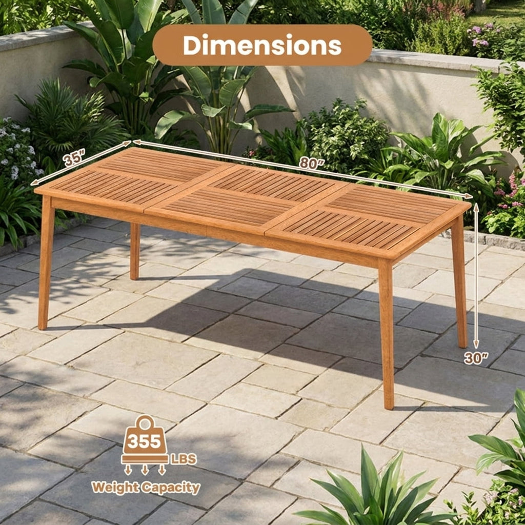 Biotree 79-Inch 8-Person Outdoor Acacia Wood Dining Rectangular Bistro Table with Umbrella Hole, Natural