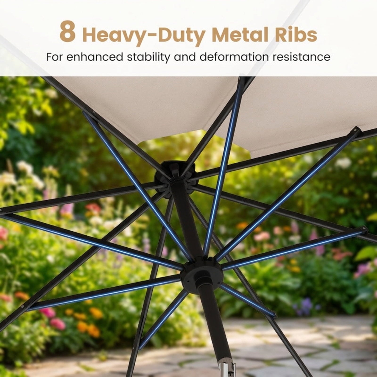 Biotree 10 ft Market Patio Umbrella with Crank and Tilt, 8 Sturdy Ribs, Vented Canopy - Beige for Backyard