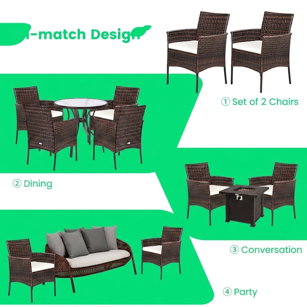Biotree 2 Pieces Outdoor PE Rattan Armchairs with Removable Cushions Stackable Patio Chair for Garden BackyardMix brown