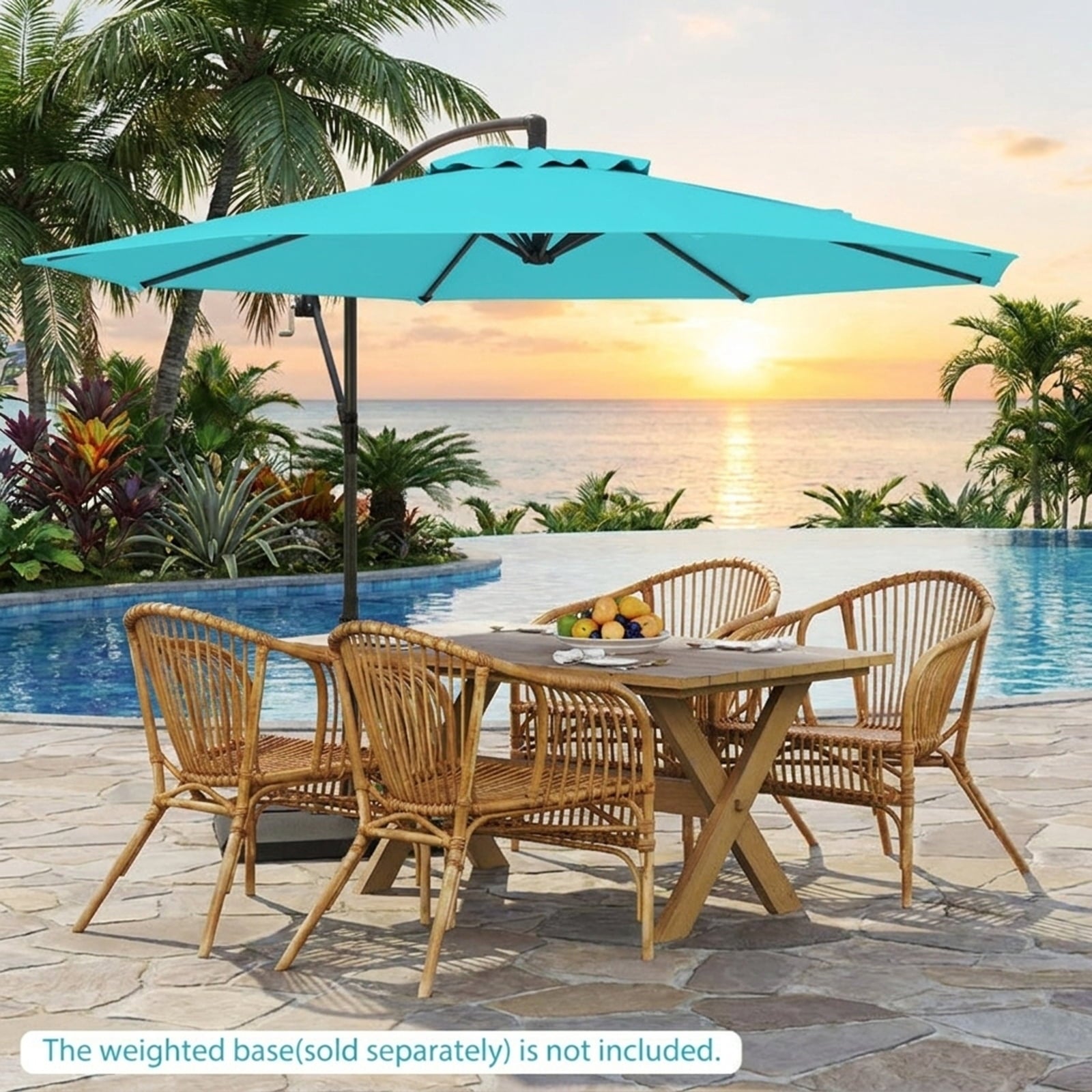 Biotree 10 ft Cantilever Patio Umbrella Offset Hanging with Cross Base, 8 Ribs - Multicolor for Backyard