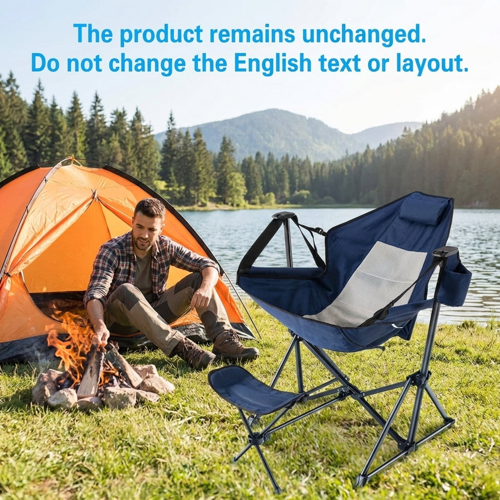 Biotree Hammock Style Camping Chair with Retractable Footrest and Adjustable Seat Angle Portable Outdoor Lounger with Carry Bag, Navy Blue