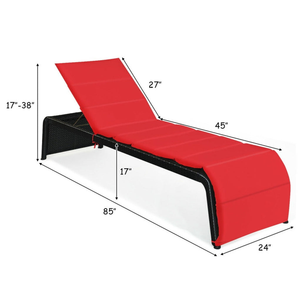 Biotree Patio Rattan Lounge Chair Back Adjustable Chaise Recliner with Cushioned Stackable Patio Chair for Garden BackyardRed