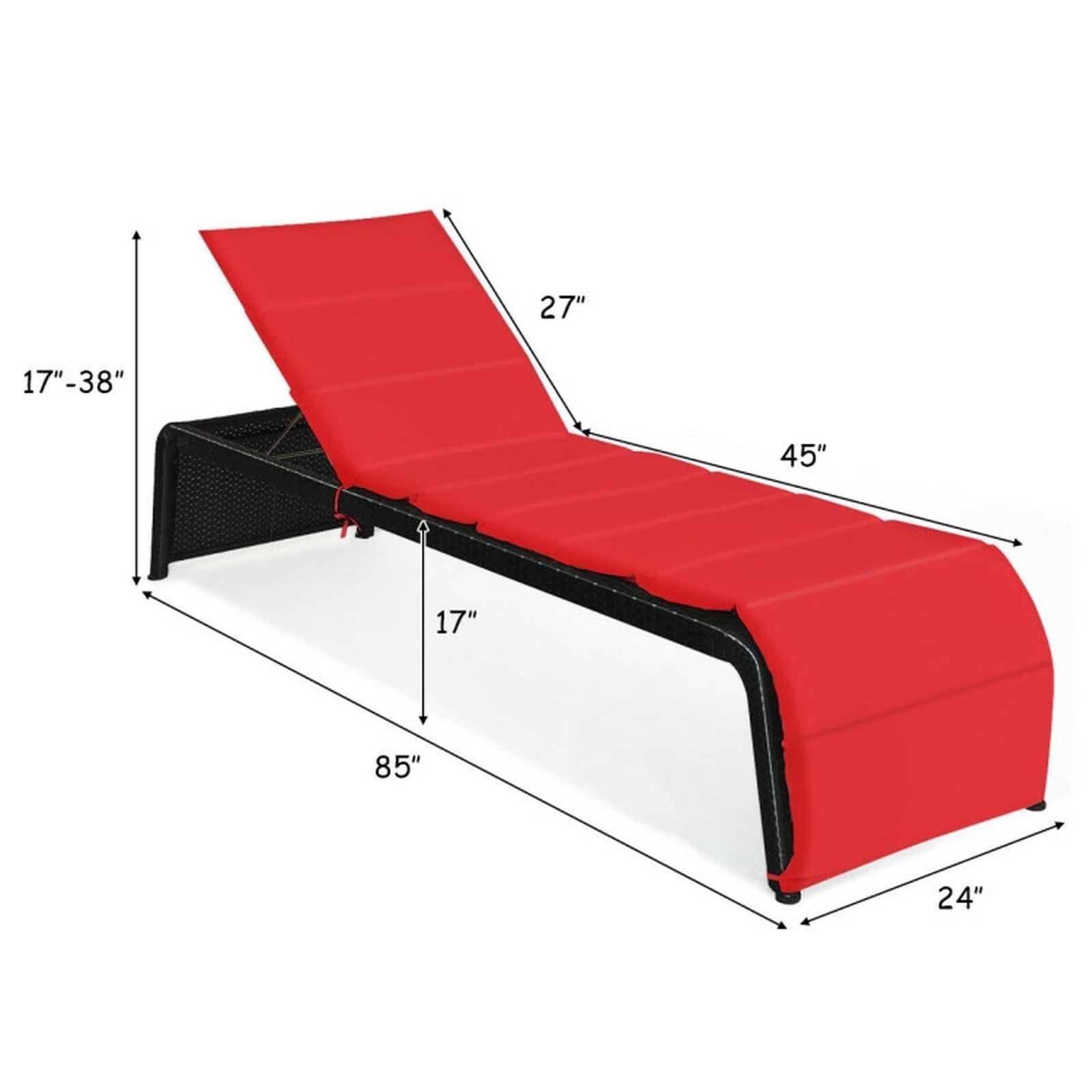 Biotree Patio Rattan Lounge Chair Back Adjustable Chaise Recliner with Cushioned Stackable Patio Chair for Garden BackyardRed