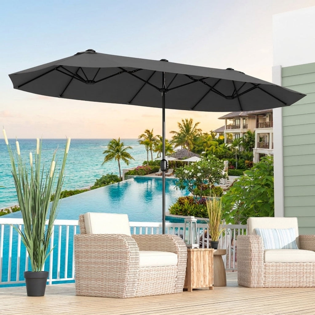 Biotree 13 ft Double-Sided Twin Patio Umbrella Crank Tilt Outdoor Shade - Gray - UV Protection with Cross Base