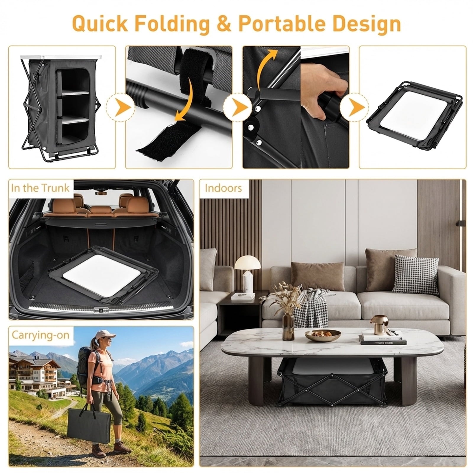 Biotree Folding Camping Storage Cabinet with 3 Shelves and Carry Bag Portable Camp Kitchen Organizer for Outdoor, Green