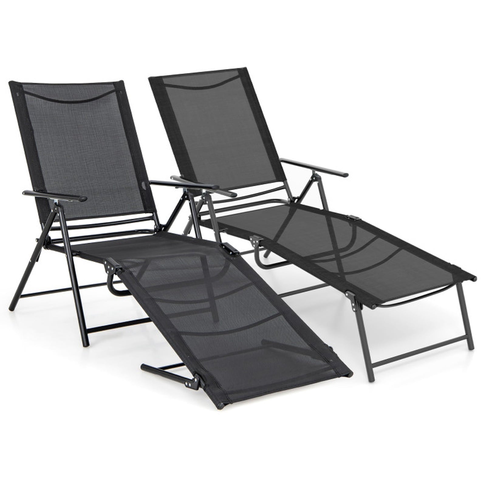 Biotree 2 Piece Patio Folding Chaise Lounge Chairs Recliner with 6-Level Backrest Stackable Patio Chair for Garden BackyardBlack