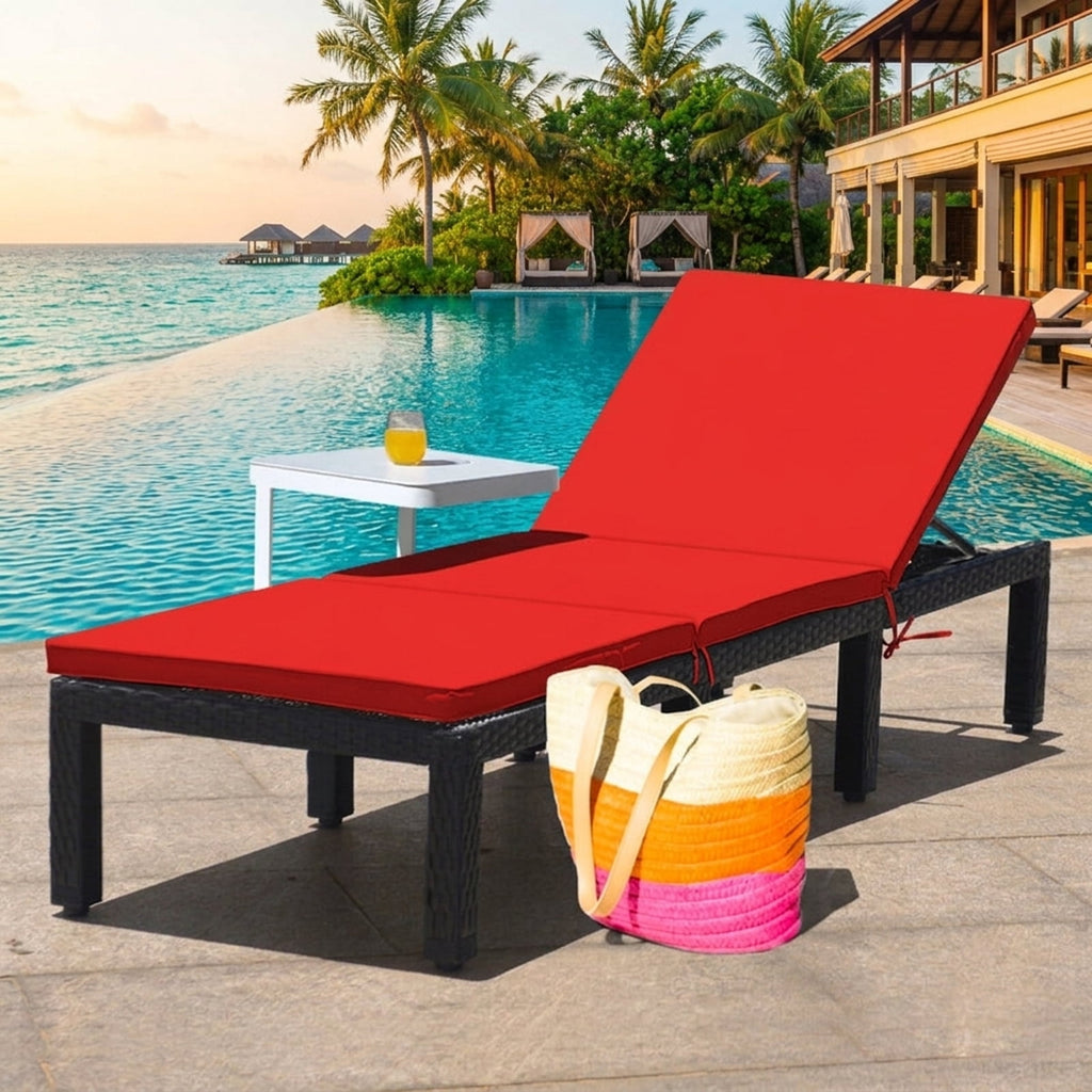 Biotree Patio Rattan Cushioned Height Adjustable Lounge Chair Stackable Patio Chair for Garden BackyardRed Off White