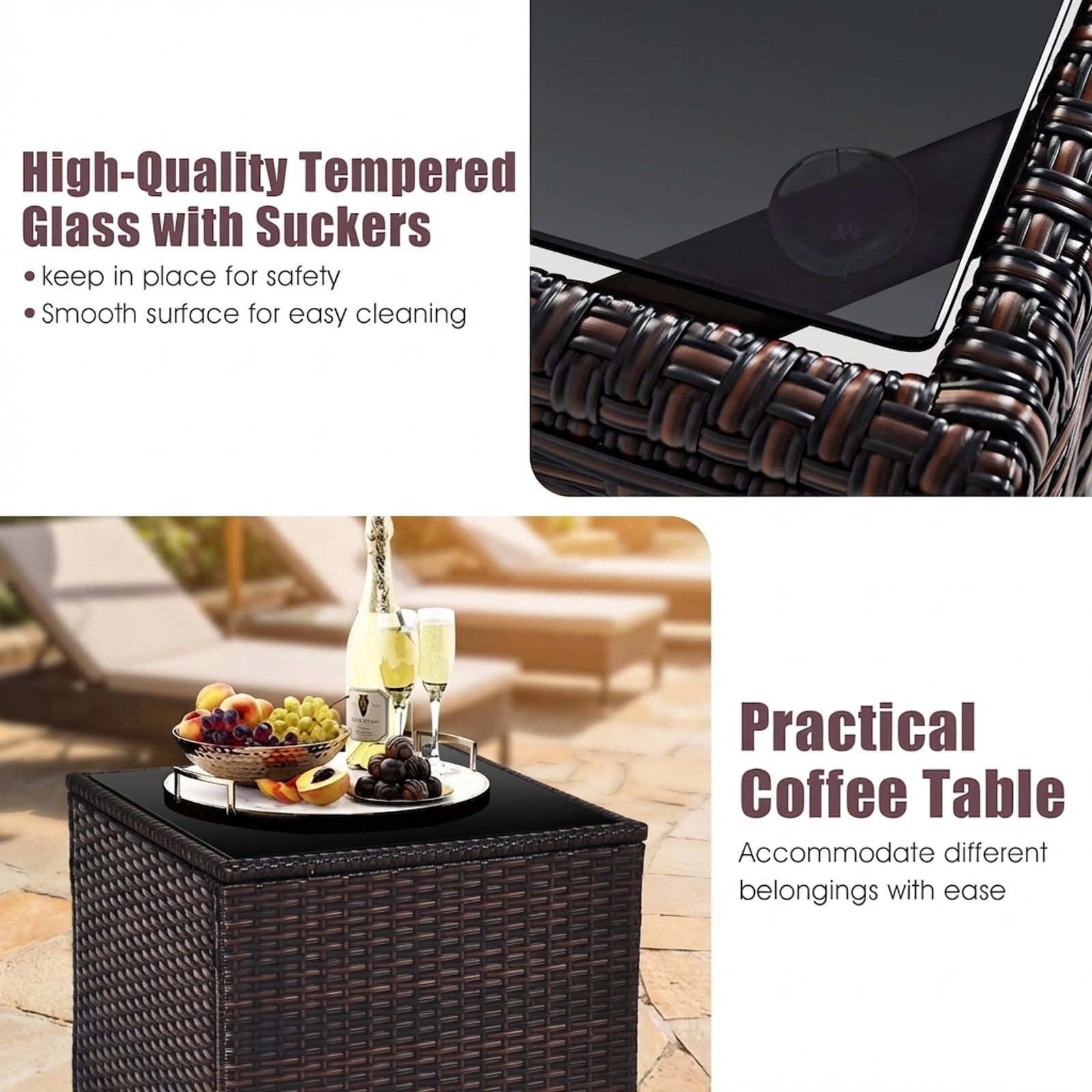 Biotree 3-Piece Patio Rattan Set with Washable Cushions-Gray