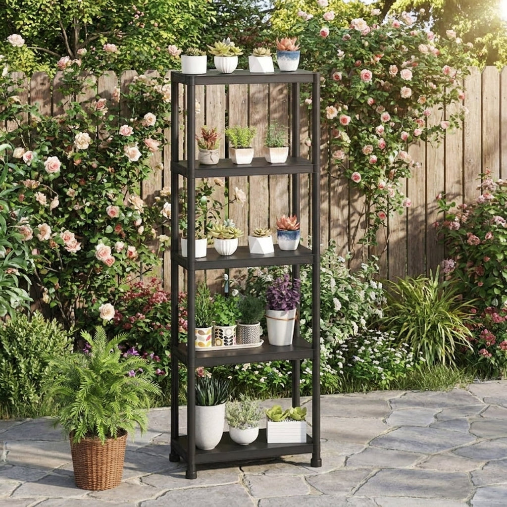 Biotree 5-Tier Heavy-Duty Plastic Storage Shelves Freestanding Garage Shelving Unit 500 lbs - Black