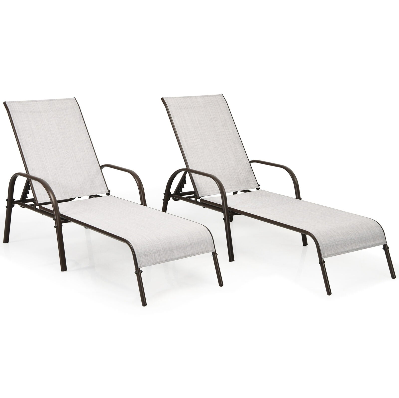 Biotree 2-Pack Patio Chaise Lounge with Adjustable Reclining-Gray