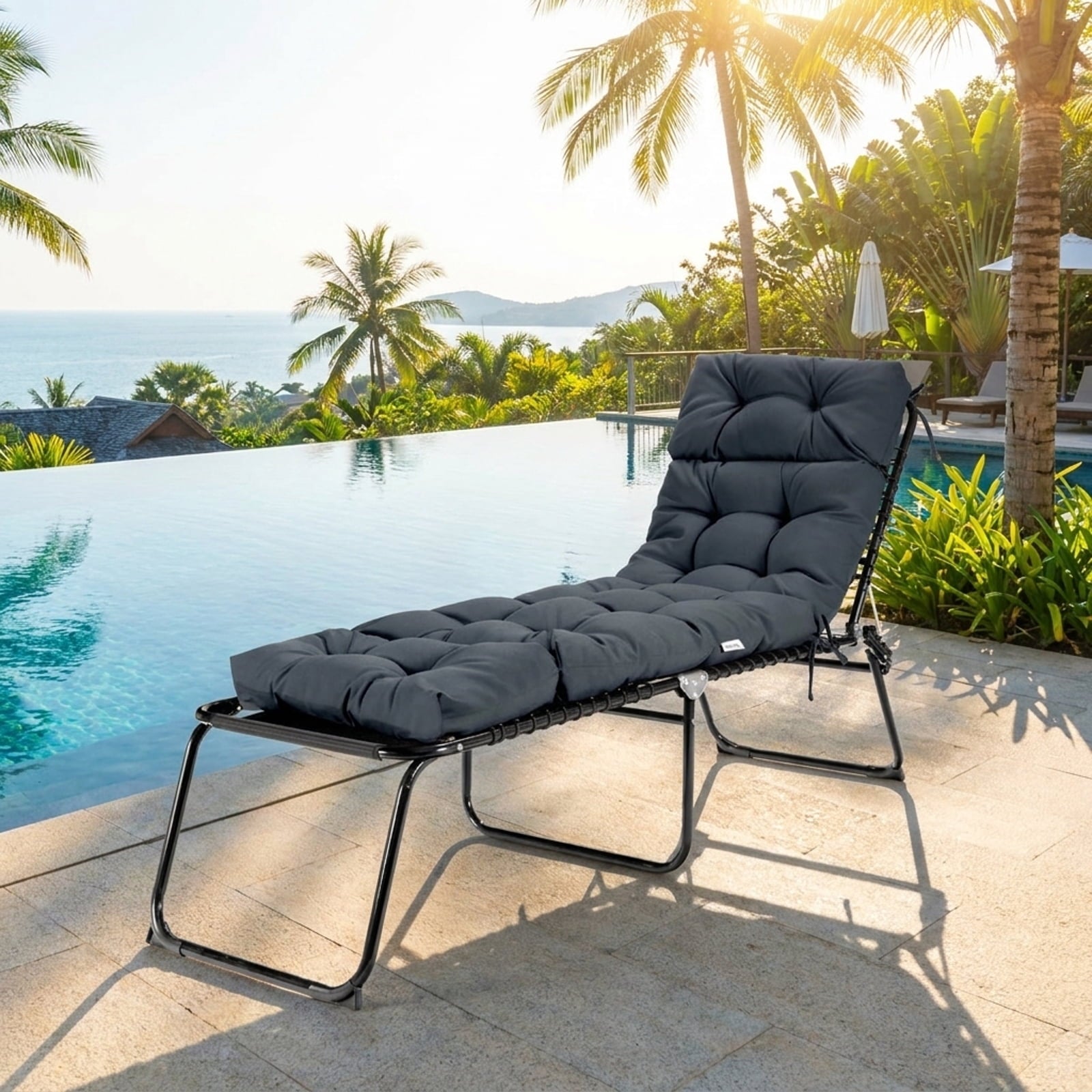 Biotree Outdoor Lounge Chaise Cushion with String Ties for Garden Poolside Comfortable Patio Chair Cushion PadGray