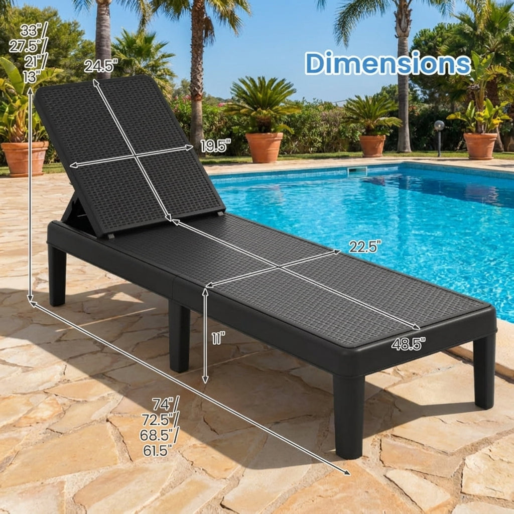Biotree Outdoor Chaise Lounger Chair with Waterproof Rattan Textured PP Surface and 330 Lbs CapacityBlack