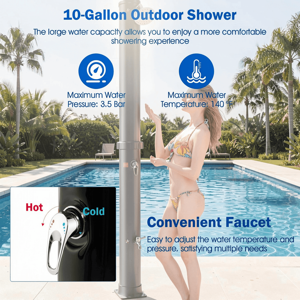 Biotree 7.2 Feet Solar-Heated Outdoor Shower with Free-Rotating Shower Head Portable Camping Shower for Pool Patio, Black