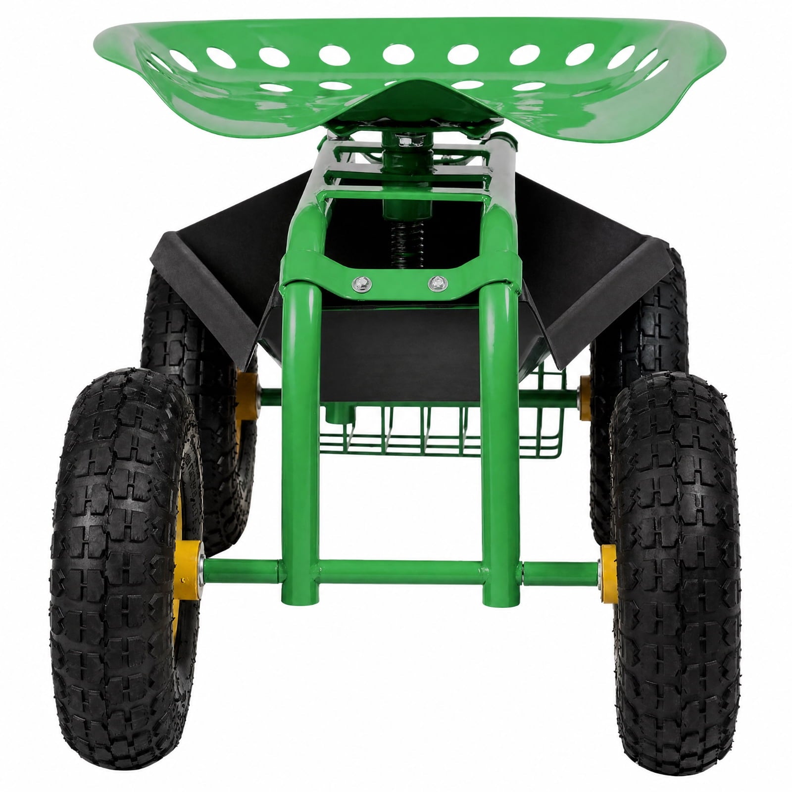 Biotree Rolling Garden Cart with Seat, 360¡ãSwivel Seat Adjustable Height ,330lbs Load Capacity, Wagon Scooter with Storage Bracket and Tool Tray, Suitable for Patio Yard, Green