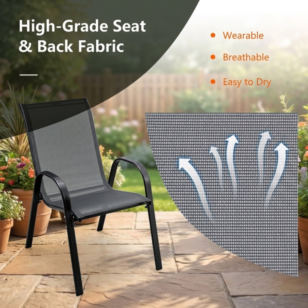 Biotree 4 Pieces Stackable Patio Dining Chairs Set with Armrest Stackable Patio Chair for Garden BackyardGray