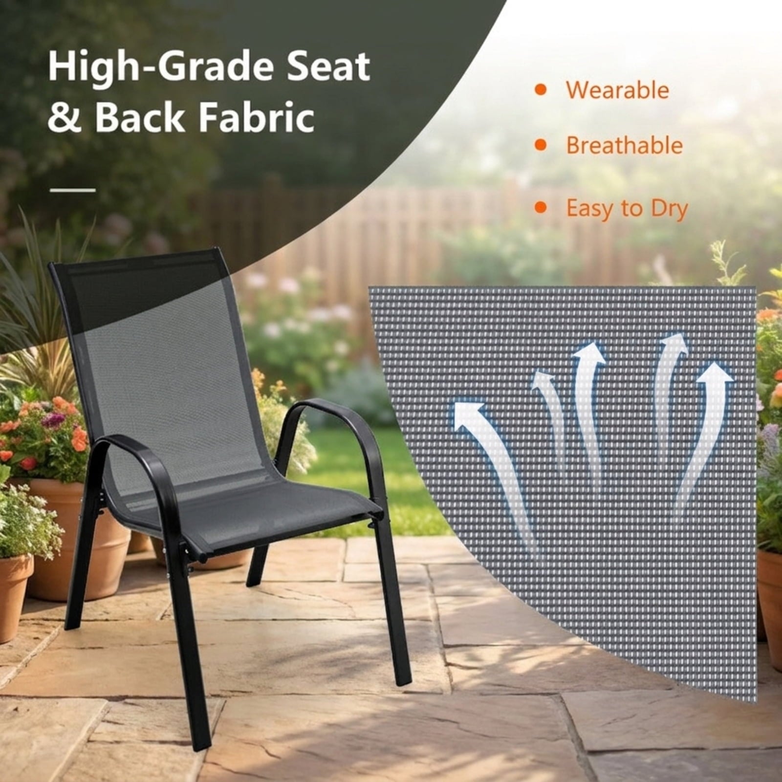 Biotree 4 Pieces Stackable Patio Dining Chairs Set with Armrest Stackable Patio Chair for Garden BackyardGray