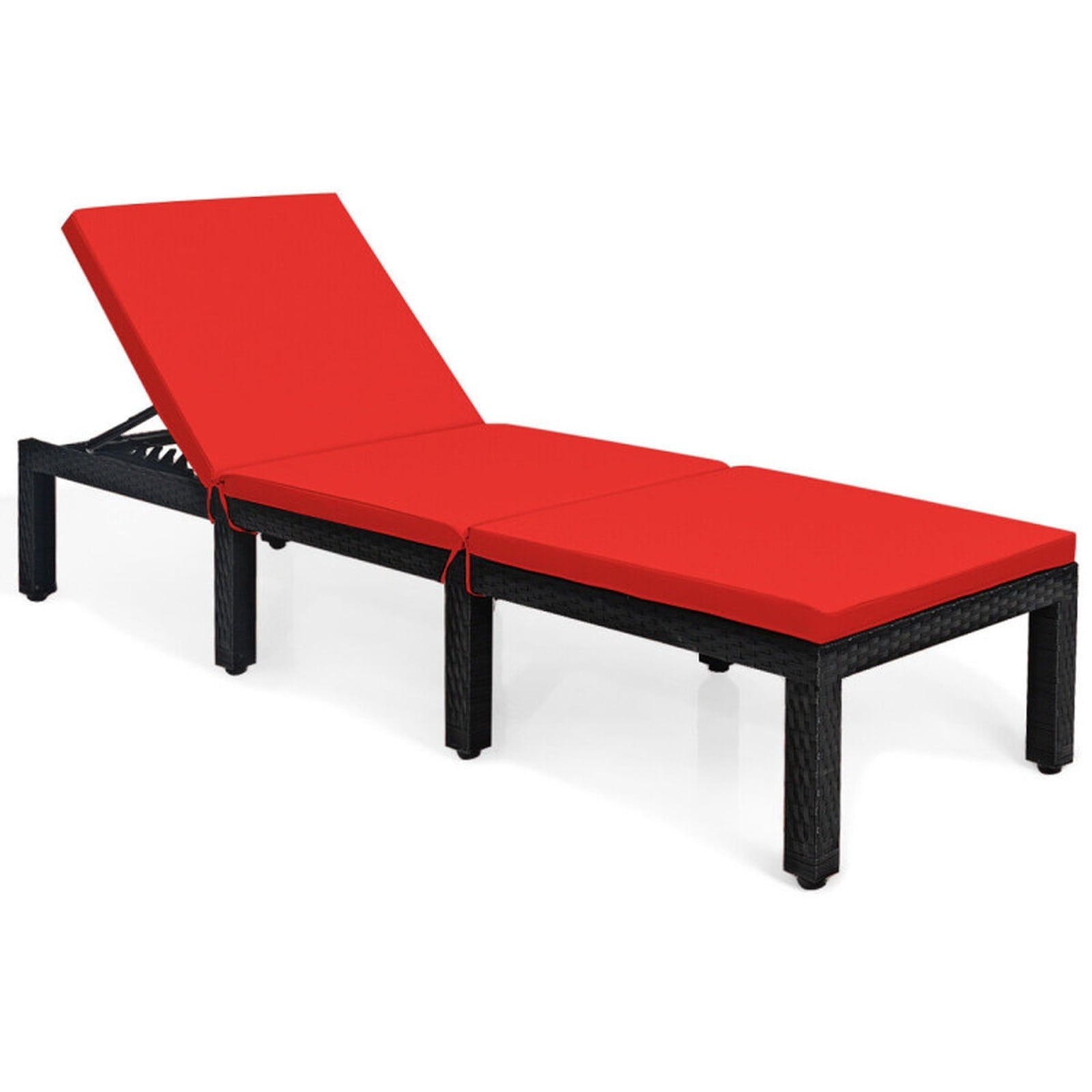 Biotree Patio Rattan Cushioned Height Adjustable Lounge Chair Stackable Patio Chair for Garden BackyardRed Off White