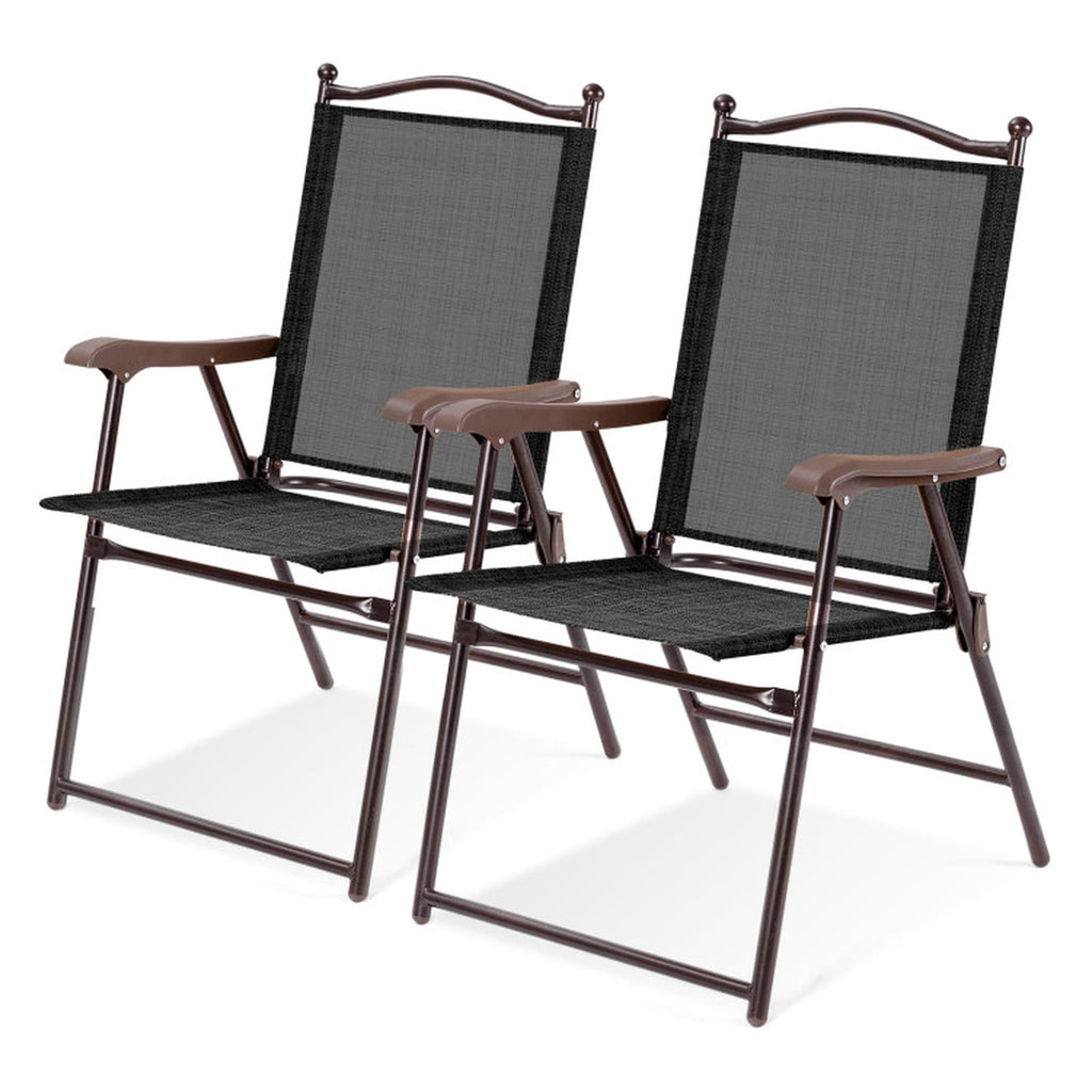 Biotree Set of 2 Patio Folding Sling Back Camping Deck Chairs Stackable Patio Chair for Garden BackyardBrown