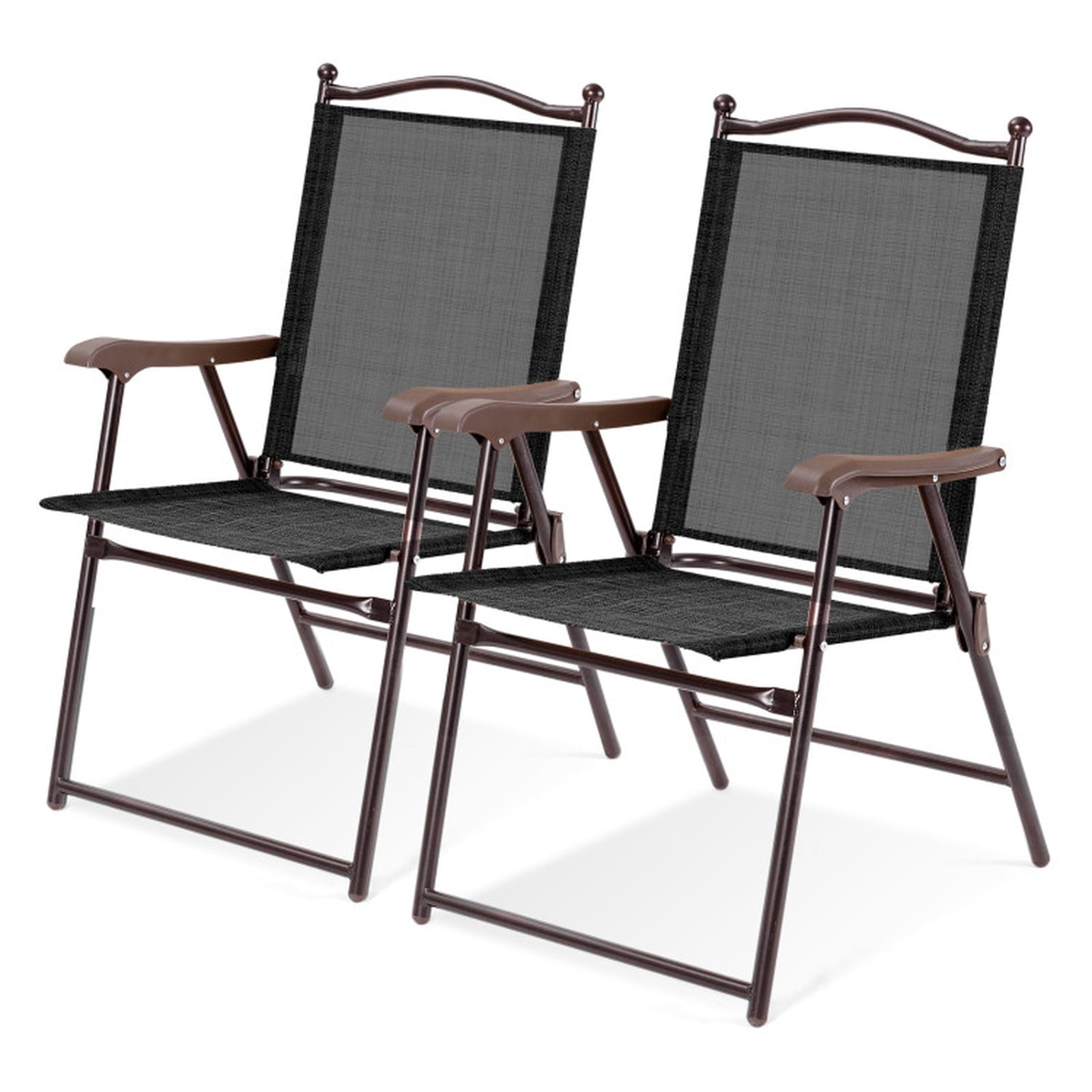 Biotree Set of 2 Patio Folding Sling Back Camping Deck Chairs Stackable Patio Chair for Garden BackyardBrown