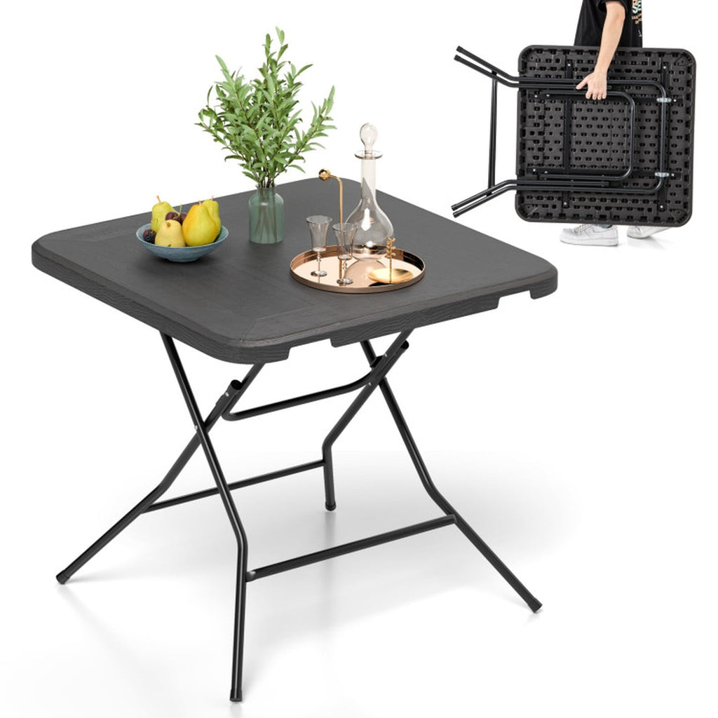 Biotree 2.6FT Foldable Dining Table with Wood Grain HDPE Tabletop and Non-slip Foot Pads, Black
