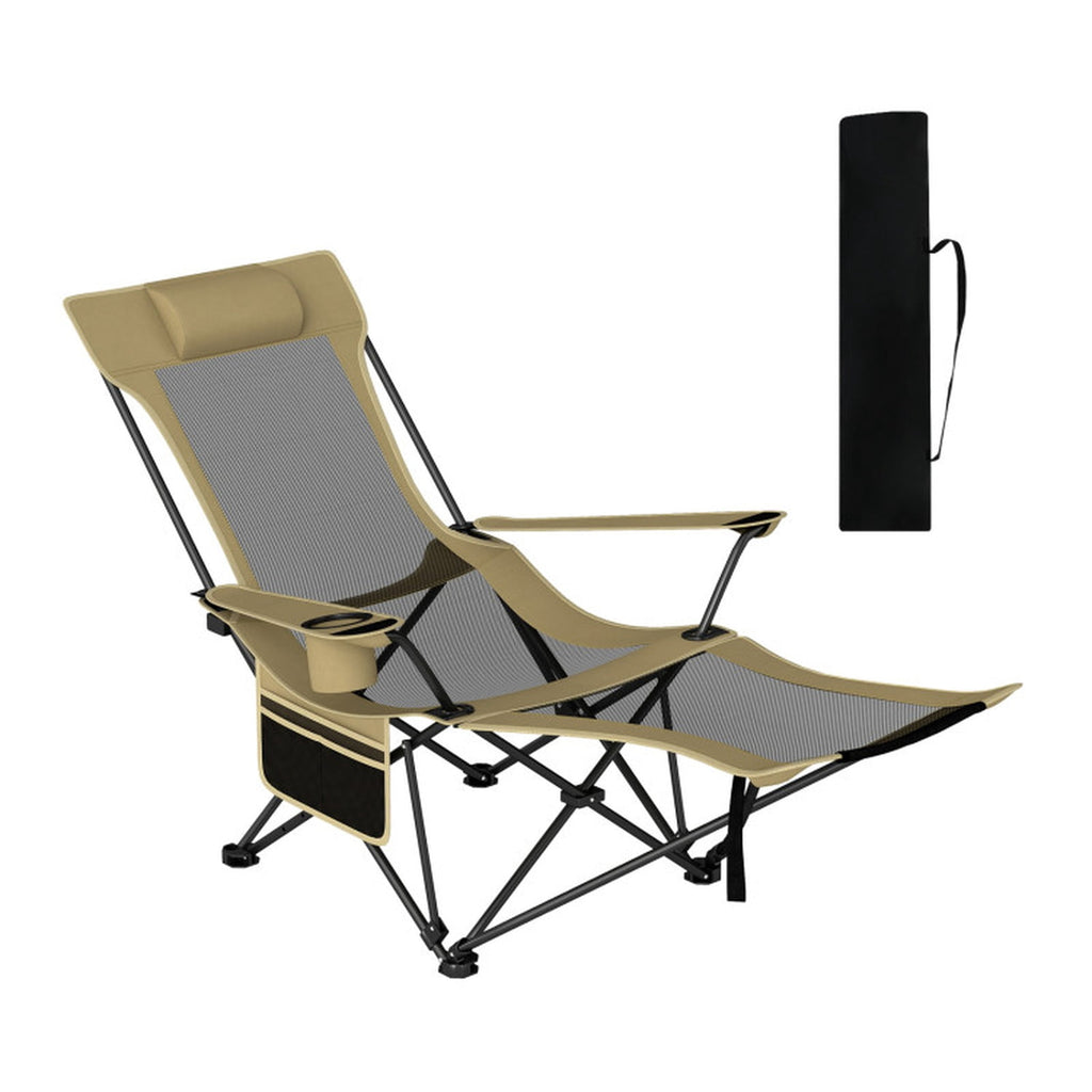 Biotree Reclining Camping Chair with Removable Footrest 4-Position Adjustable Backrest Portable Folding Outdoor Lounge Chair, Green