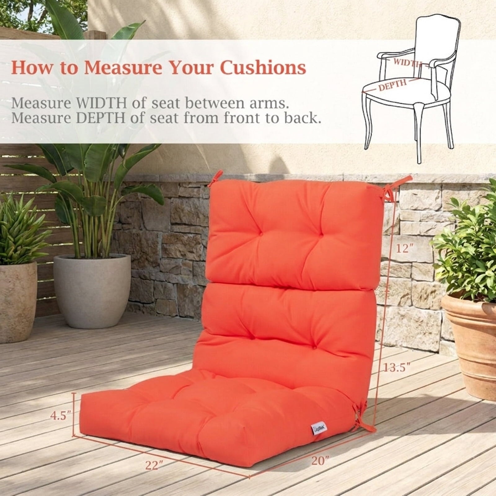 Biotree 22 X 44 Inch Tufted Outdoor Patio Chair Seating Pad Comfortable Patio Chair Cushion PadOrange