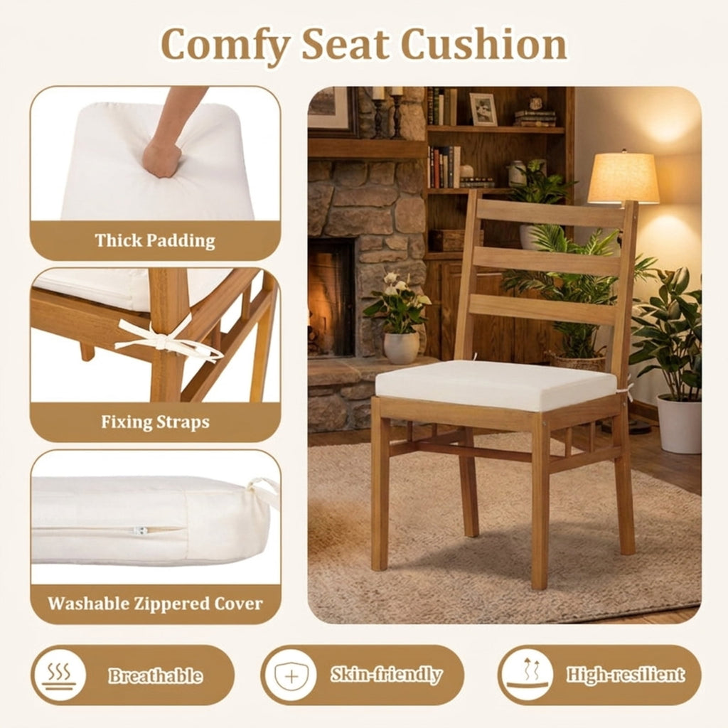 Biotree Solid Acacia Wood Patio Chair Set of 2 Armless Chair Stackable Patio Chair for Garden BackyardWhite