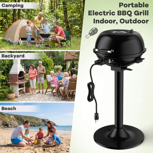 Biotree 1600W Portable Electric BBQ Grill with Temperature Control Grease Collector, Smokeless Tabletop BBQ Cooker for Backyard Patio Camping Black