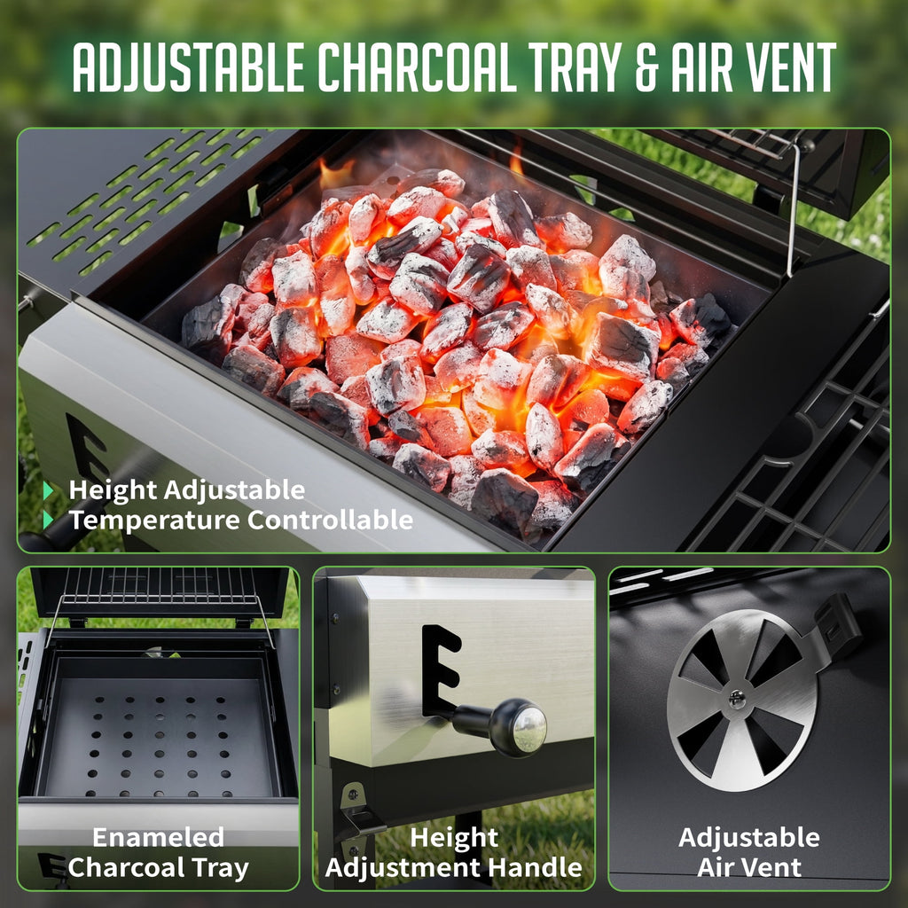 Biotree 3-Burner Gas and Charcoal Grill Combo, Dual Fuel 54,000 BTU BBQ Propane Grill with Side Burner for Backyard BBQ, Outdoor Cooking & Camping