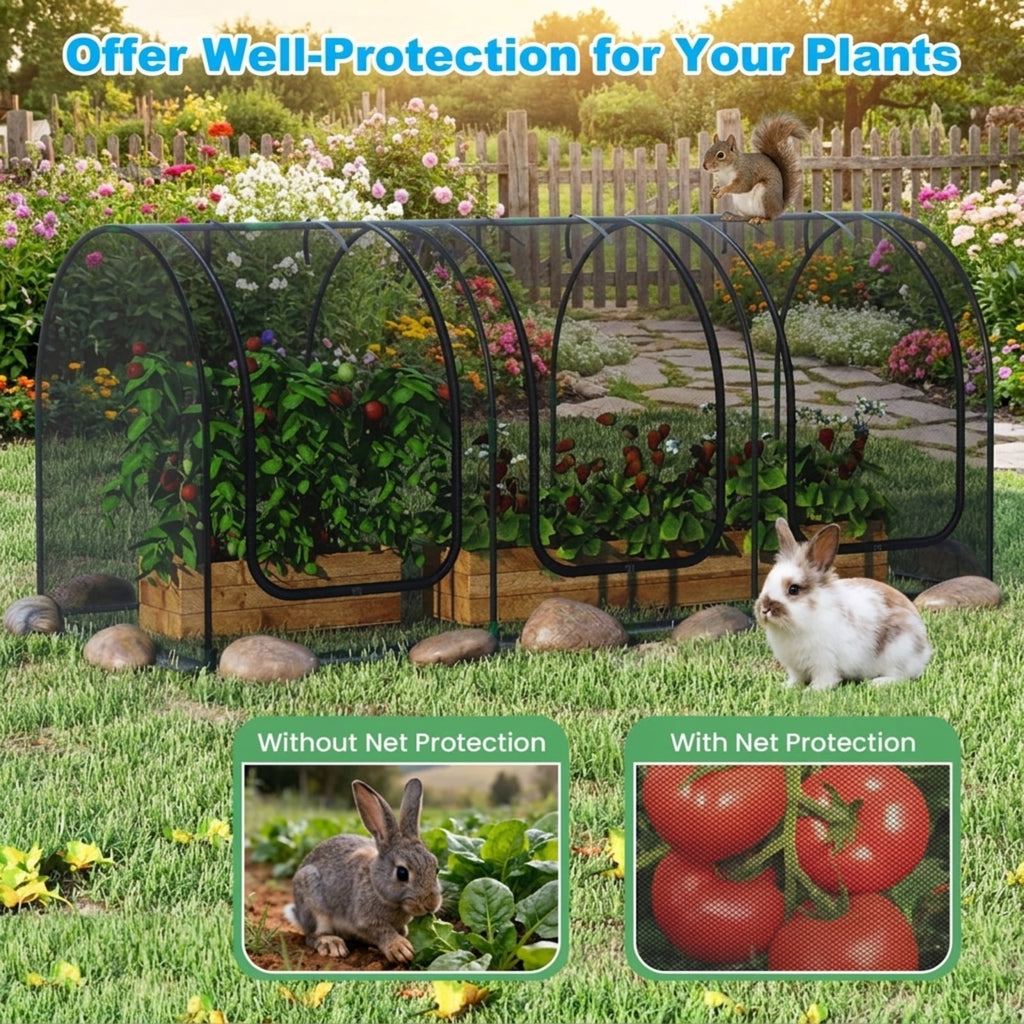 Biotree Tunnel Crop Cage Large Portable Plant Protection Tent with 3 Roll for Outdoor Garden Backyard Patio Vegetables Flowers, Green