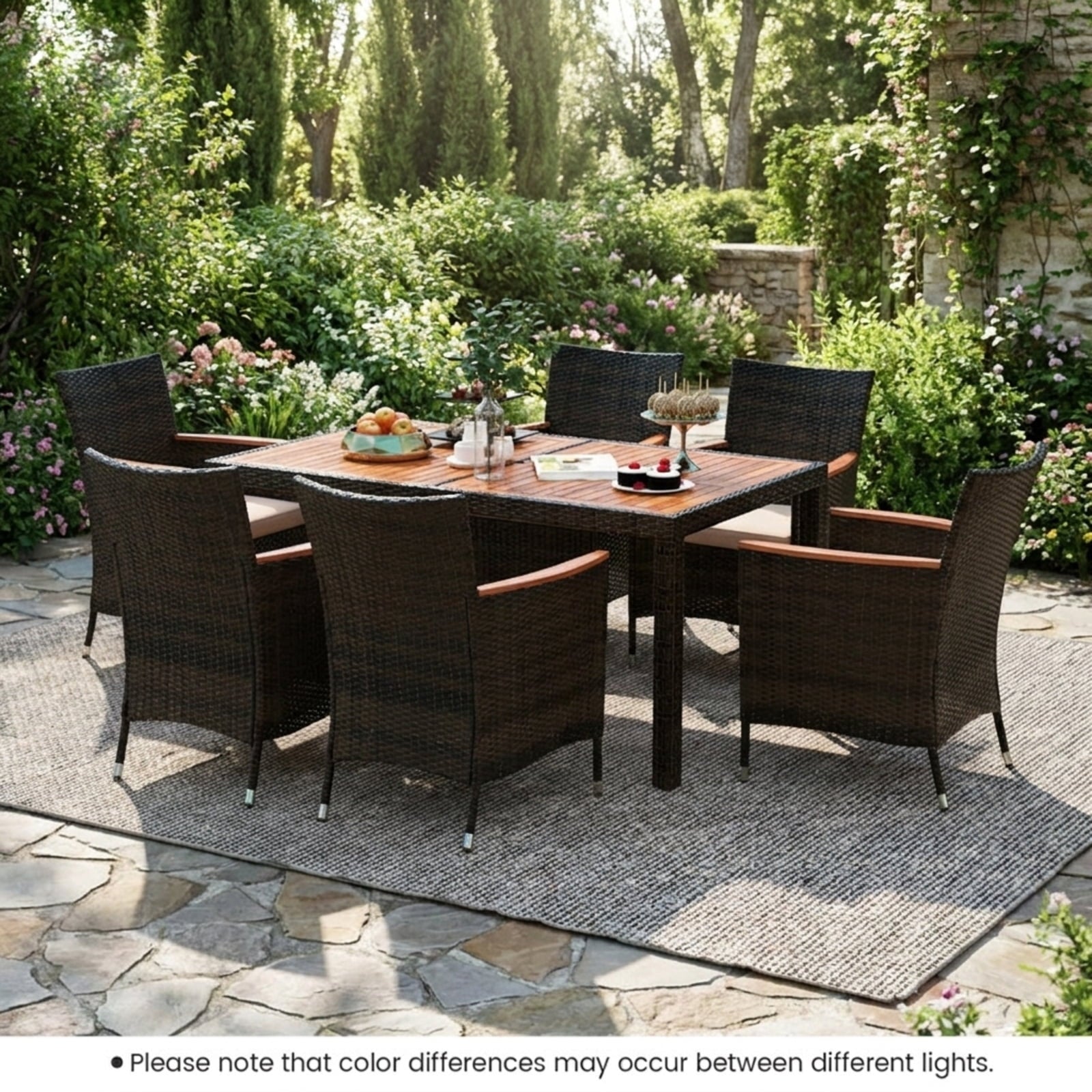 Biotree 7 Pieces Garden Dining Patio Rattan Set with Cushions for Backyard Outdoor Conversation Set for Garden Backyard PorchBrown