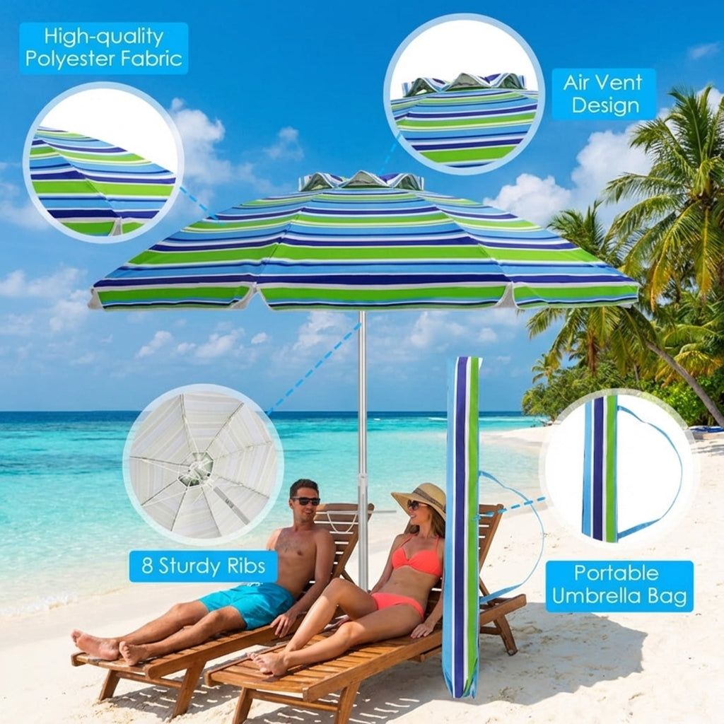 Biotree 6.5 Feet Beach Umbrella with Sun Shade and Carry Bag without Weight Base-Green - Portable Sun Shade for Beach Pool Backyard