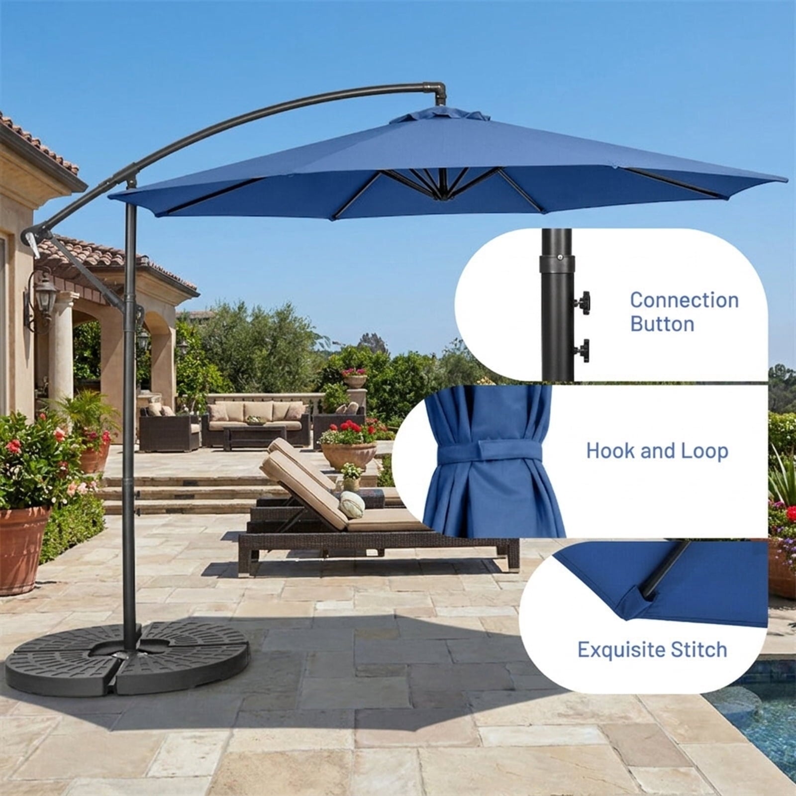 Biotree 10 ft Cantilever Offset Patio Umbrella 8-Rib Outdoor Shade - Blue - UV Protection with Cross Base
