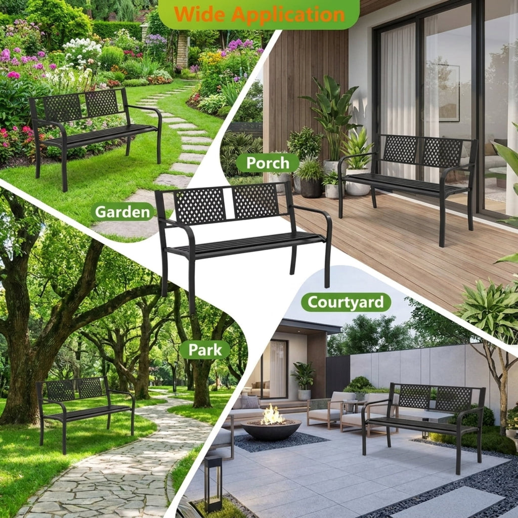 Biotree Outdoor Bench Metal Loveseat Patio Bench for 2-3-Person Stackable Patio Chair for Garden BackyardBlack