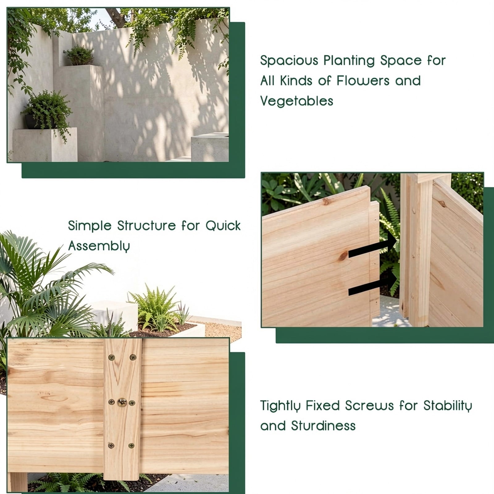 Biotree Wooden Vegetable Raised Garden Bed for Backyard Patio Balcony Outdoor Herbs Vegetables Flowers