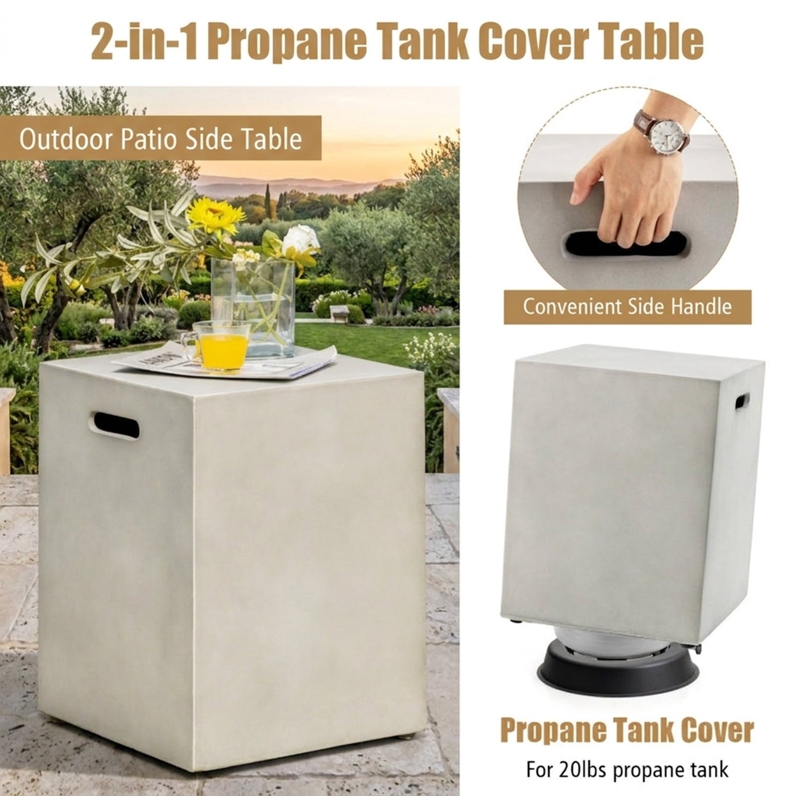 Biotree Propane Tank Cover Hideaway Table for Standard 20 Pounds Propane Tank for Outdoor Patio Backyard Garden Camping, Gray
