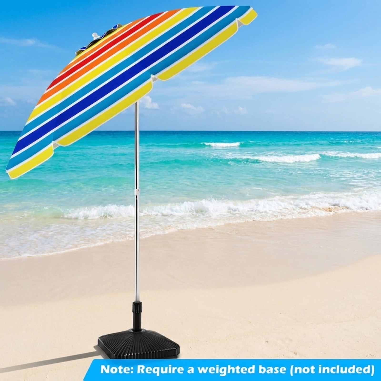 Biotree 6.5 ft Portable Beach Umbrella with Carrying Bag, 6 Ribs, Sand Tilt Mechanism - Multicolor for Backyard