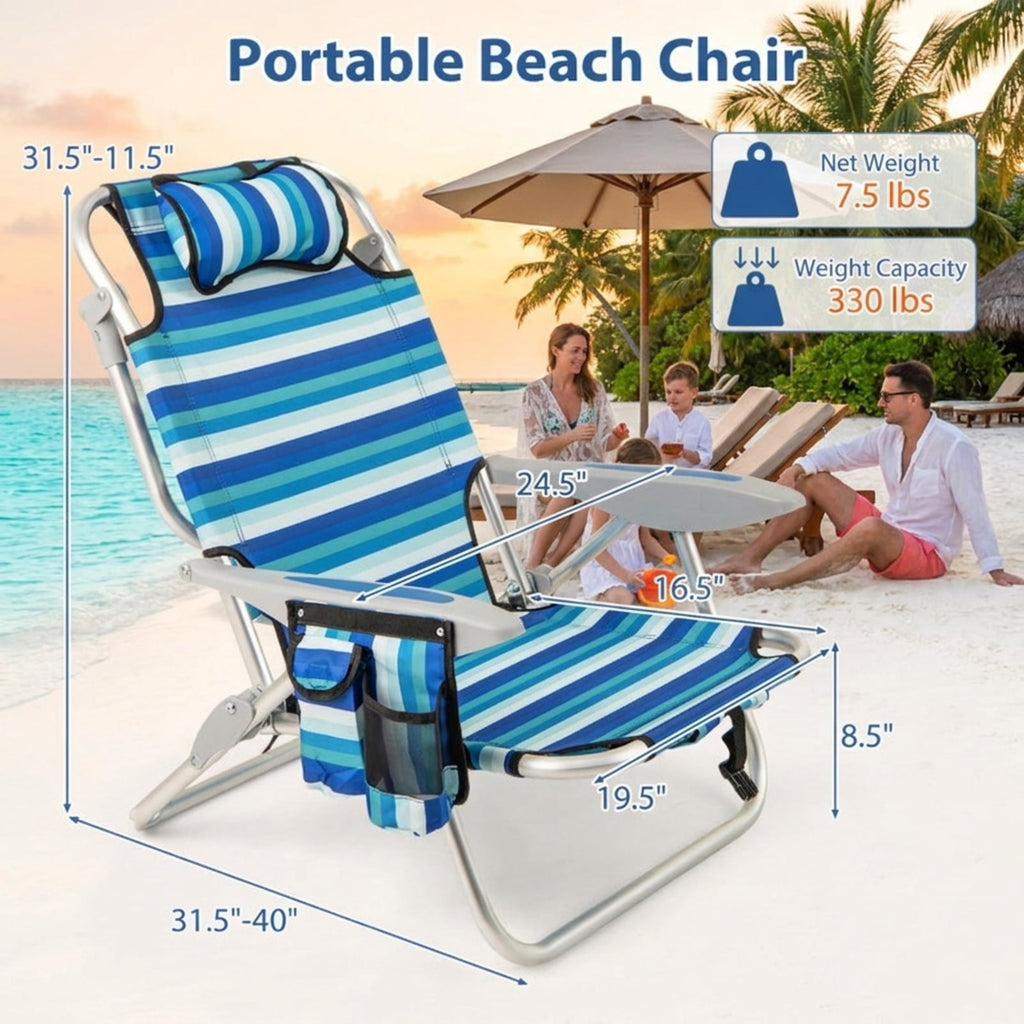 Biotree Set of 2 Folding Beach Chair for Adults with 4-Position Adjustable Backrest Stackable Patio Chair for Garden BackyardBlue