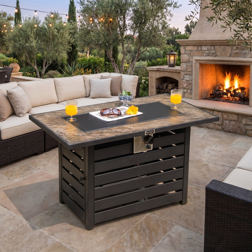Biotree 42 Inch 50000 BTU Propane Fire Pit Table with Ore Powder Surface for Outdoor Patio Backyard Garden Camping, Black