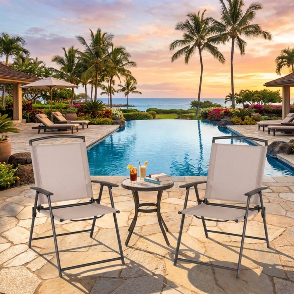 Biotree Set of 2 Patio Dining Chairs with Armrests and Rustproof Steel Frame Stackable Patio Chair for Garden BackyardBeige