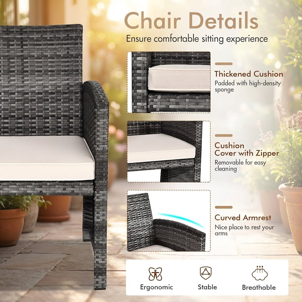 Biotree 4-Piece Patio Rattan Sofa Set with Glass Table-White