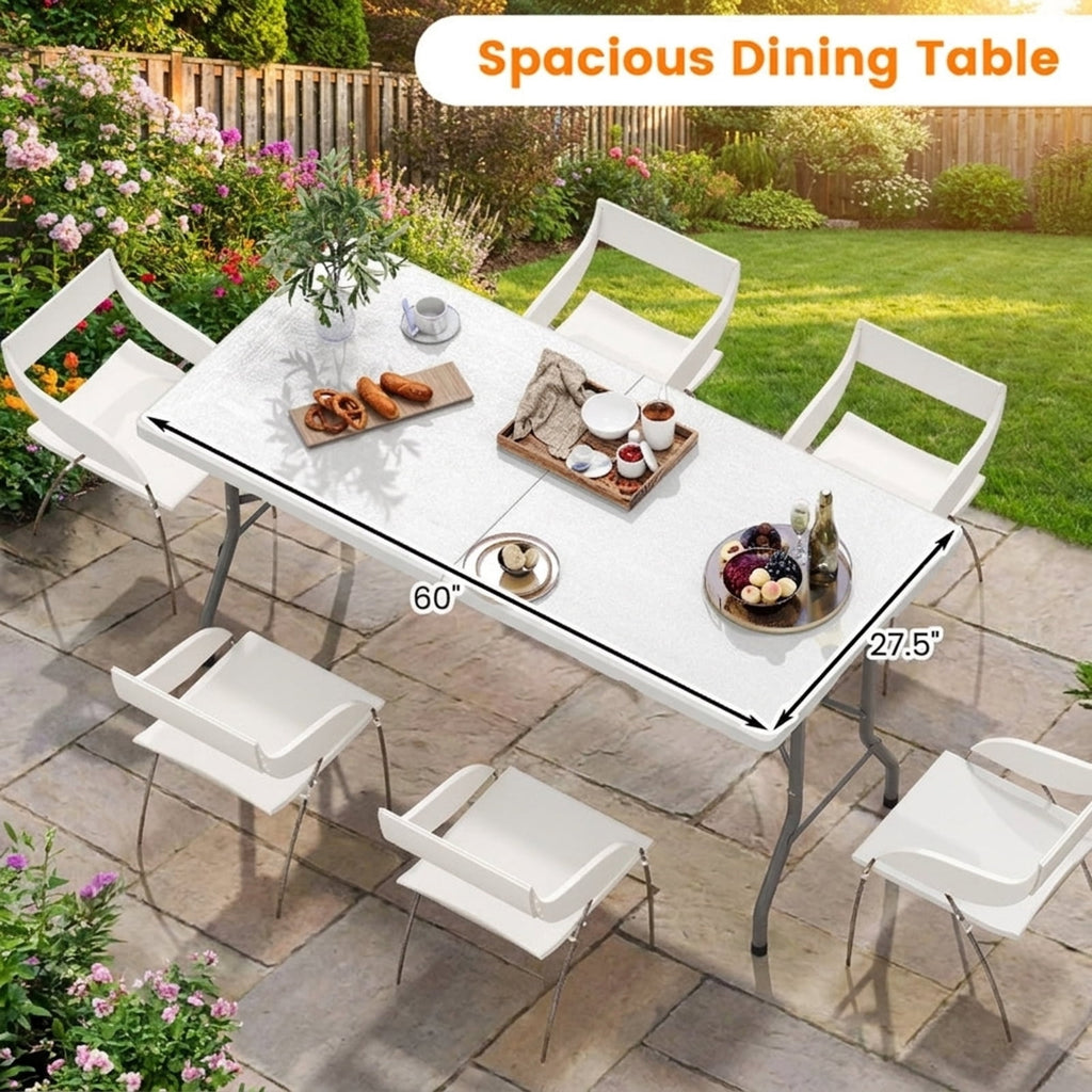 Biotree 5FT Folding Picnic Table with Wood Grain HDPE Tabletop and Non-slip Foot Pads-WH, White